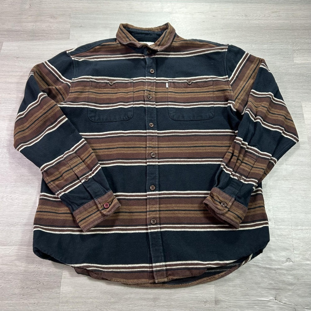 Katin Shirt Mens Medium Black Brown Stripe Long Sleeve Flannel Button Up Casual